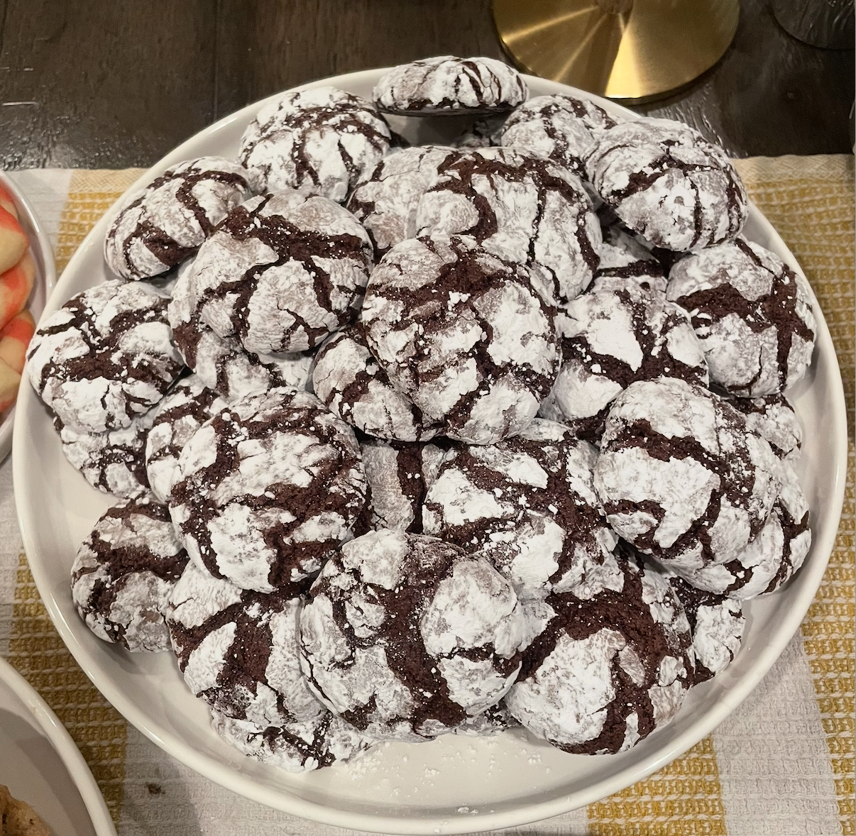 Chocolate crinkle cookies dusted with powdered sugar