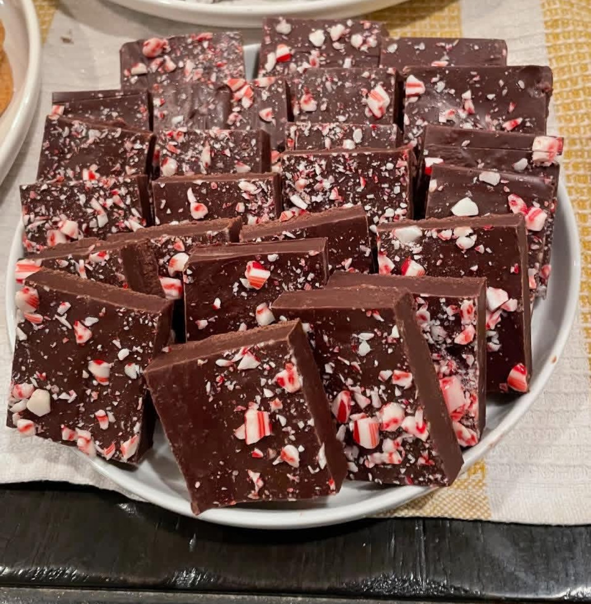 Classic chocolate peppermint fudge cut into squares